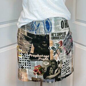 Desigual Newspaper Print Mini Skirt XL - Graphic Statement Y2K Grunge Streetwear